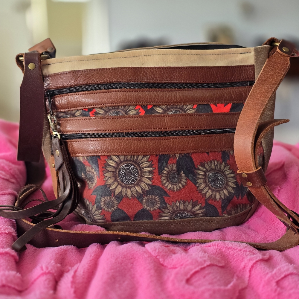 Sunflower Print Crossbody Bag in Brown and Red
